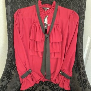 Burgundy blouse with ruffles